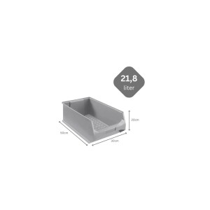 Graue PROREGAL Sichtlagerbox, 21,8 Liter, 20x30x50 cm, für Aufbewahrungssysteme.