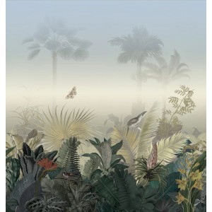 PROFHOME Fototapete Dschungel (Blau, Grün, Grau): Matte Vliestapete mit exotischem Dschungelmotiv.