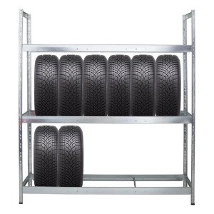 PROREGAL Reifenregal Tiger XL, verzinkt, mit Reifen auf 3 Ebenen. Ideal zur Lagerung von bis zu 21 Reifen.
