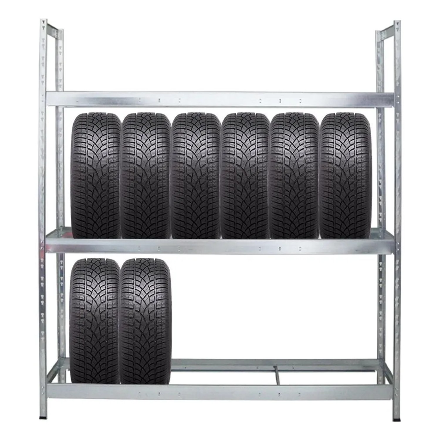 PROREGAL Reifenregal Tiger XL, verzinkt, mit Reifen auf 3 Ebenen. Ideal zur Lagerung von bis zu 21 Reifen.