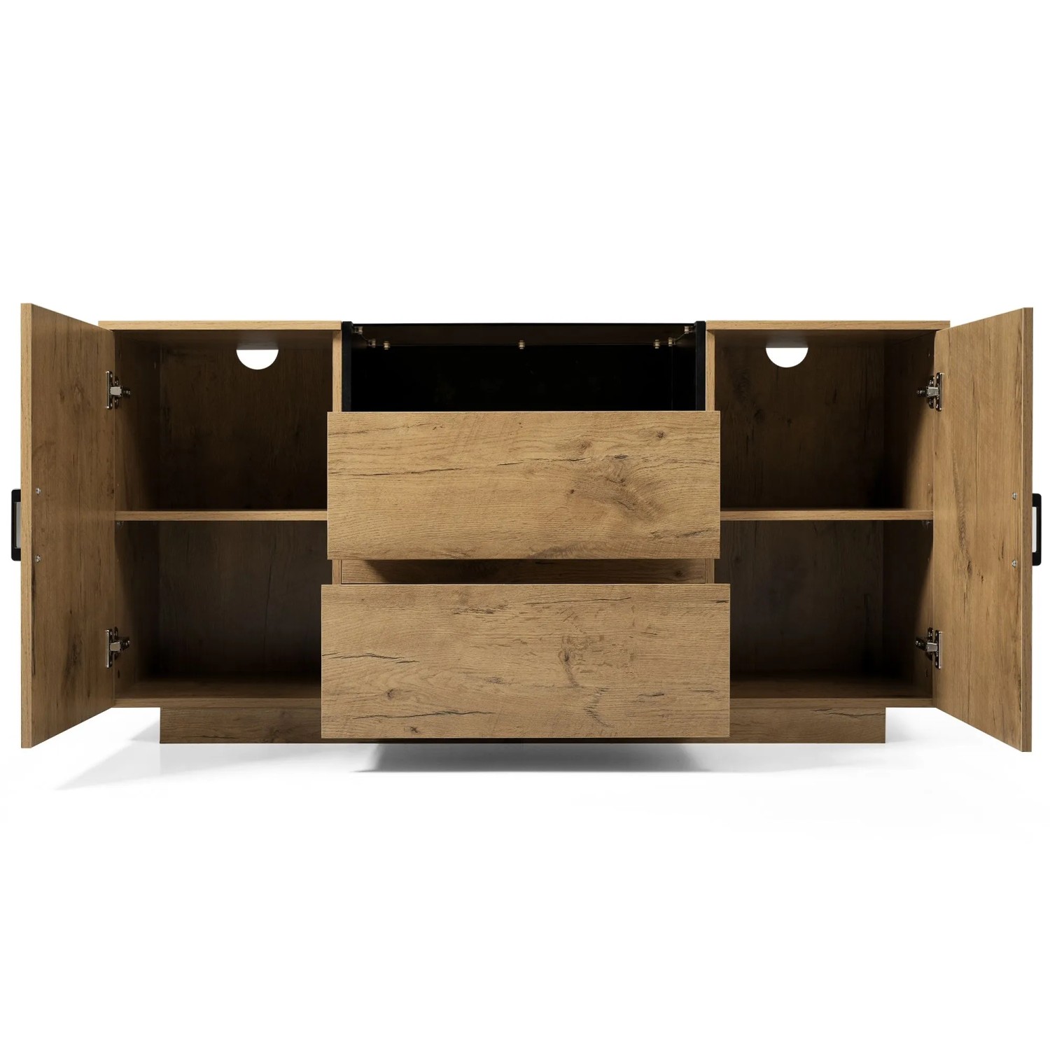 Okwish Sideboard Mit 2 Schubladen 2 Schränken Offenem Fach Wohnzimmer 140x70x40cm Natur