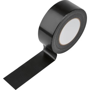Schwarzes Gewebeband 50 mm x 50 m, abgerollt. Robustes, UV-beständiges Klebeband für Reparaturen innen & außen.