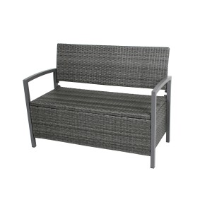 Gartenbank Ferrara, 2-Sitzer, dunkelgraues Polyrattan mit Stauraum, 86x118x58 cm.