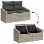 Hellgraues 6-tlg. vidaXL Garten-Sofa-Set aus Poly Rattan mit Stauraum.
