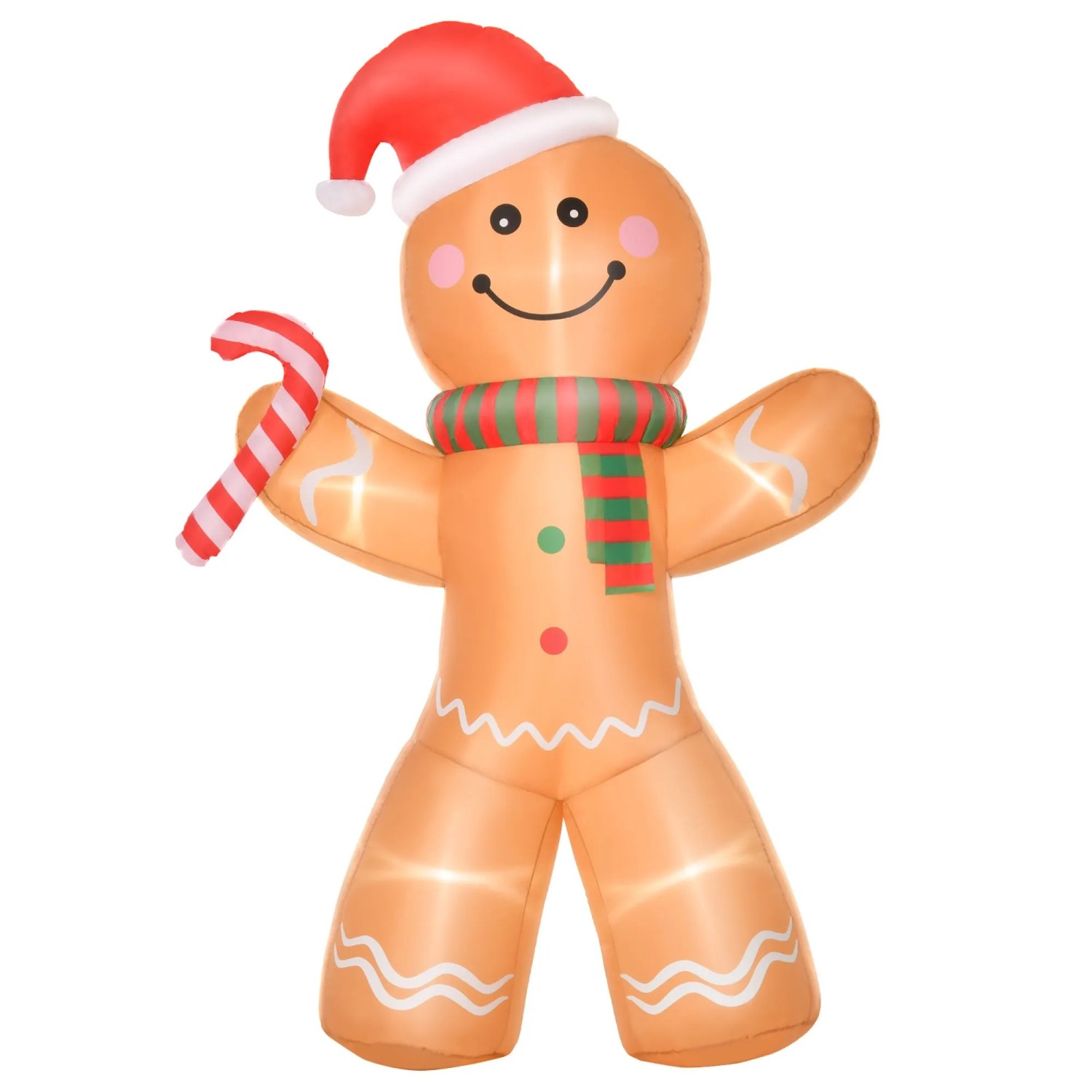 HOMCOM Weihnachtsfigur Aufblasbare Weihnachtsdeko Lebkuchenmann mit LED & Zuckerstange (Weihnachten Gärten Dekoration, Gelb), Aufblasbarer Lebkuchenmann