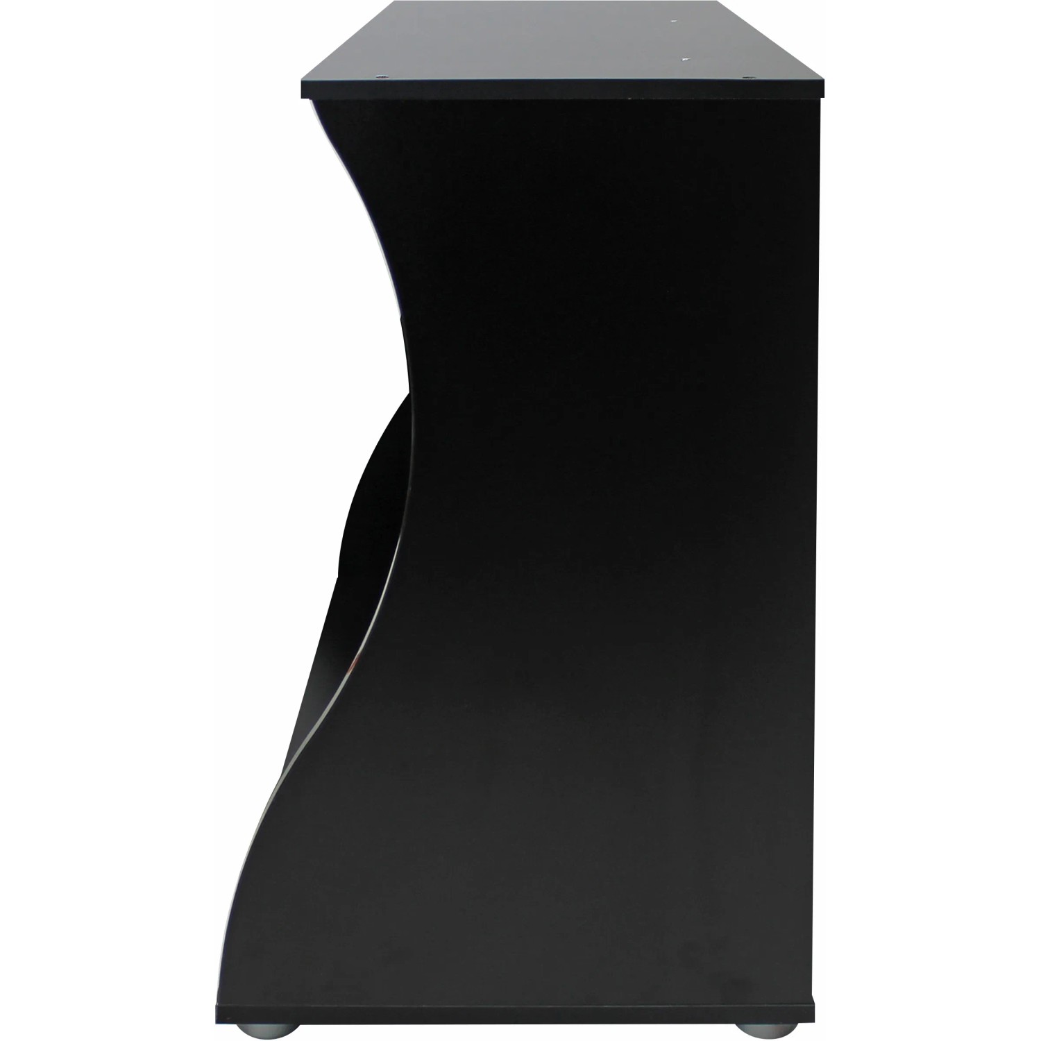 Schwarzer, offener Fluval Aquariumunterschrank Flex 123 l. Moderner Aquarienschrank mit Ablageflächen.