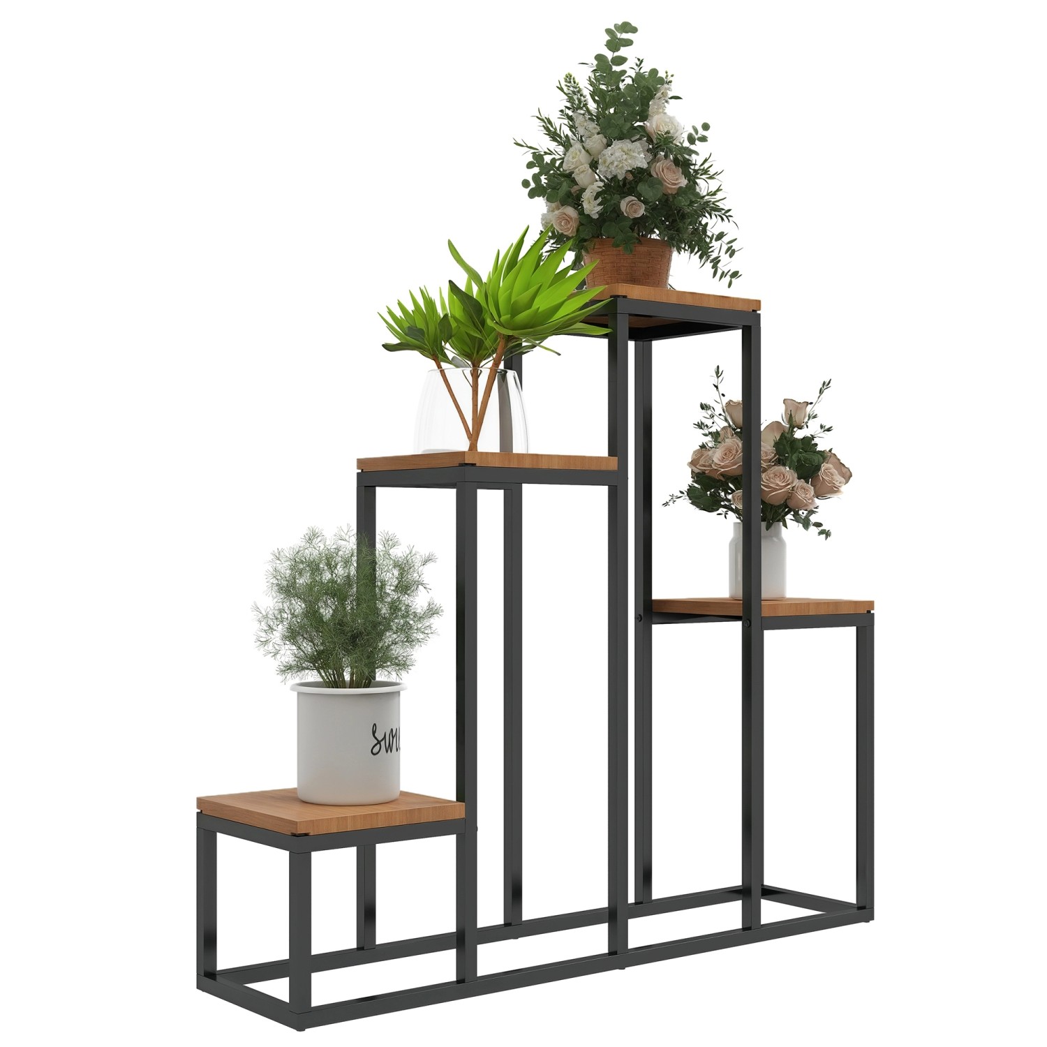 Outsunny Blumenregal Stahl  Tanne 80L x 20B x 74H cm Schwarz+Hellbraun günstig online kaufen