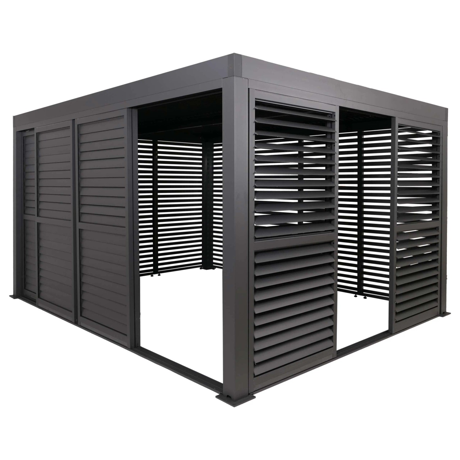 BERLINLODGE Alu Pergola HxBxT 220x400x300cm 7x Lamellenpaneel 7x Schiebetüren 11cm-Gestell Anthrazit Pavillon Terrassenüberdachung