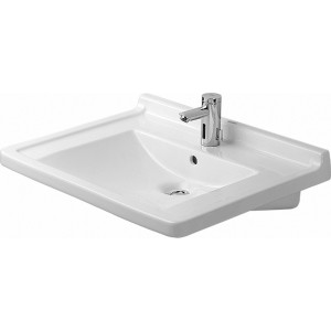 Weißes Duravit Handwaschbecken Starck 3 Vital, 70 cm breit, mit Hahnloch und Überlauf.