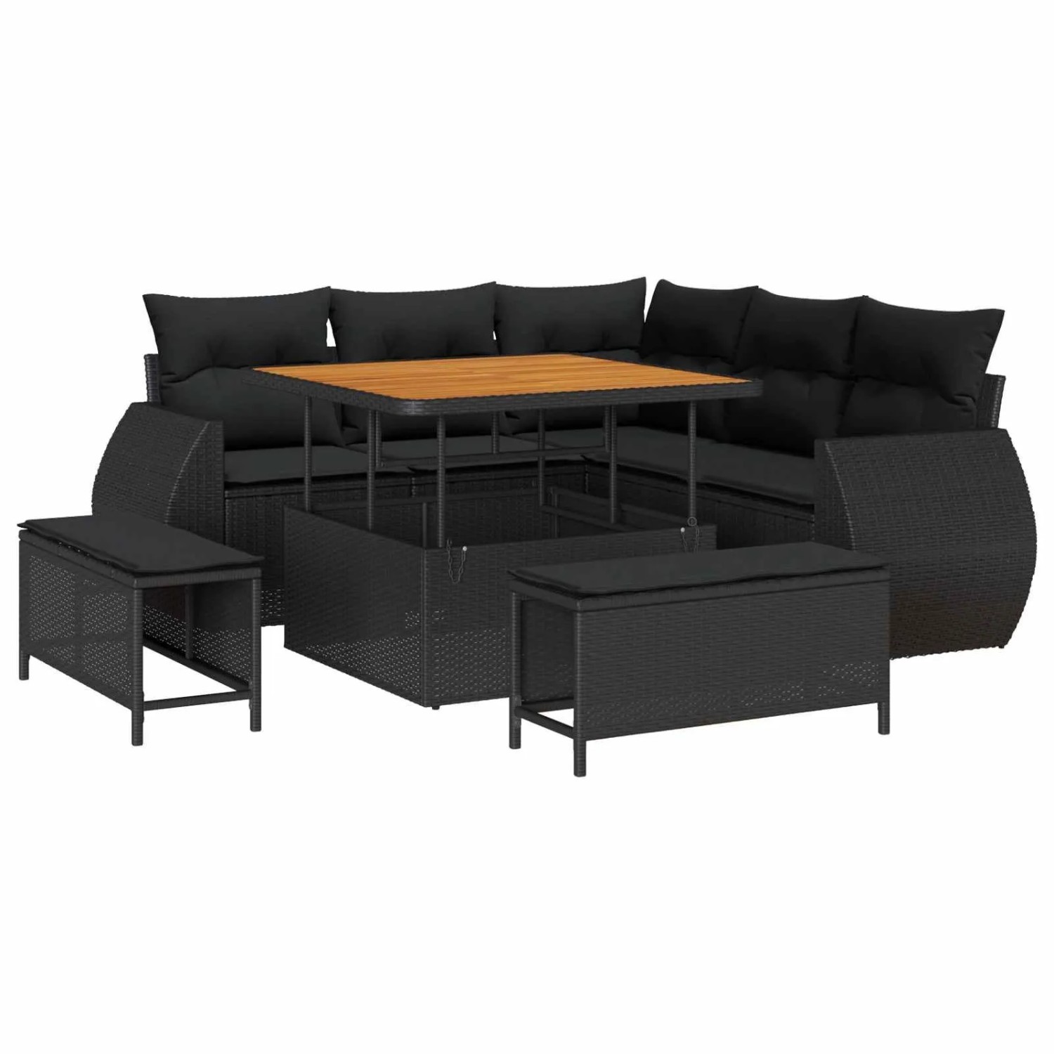 vidaXL Gartensofa-Set mit Kissen mit Kissen 8 Stk Schwarz Poly-Rattan 3363814