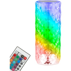 Brilo Akku-Tischleuchte mit Kristalloptik und RGB-Farbwechsel, inklusive Fernbedienung.