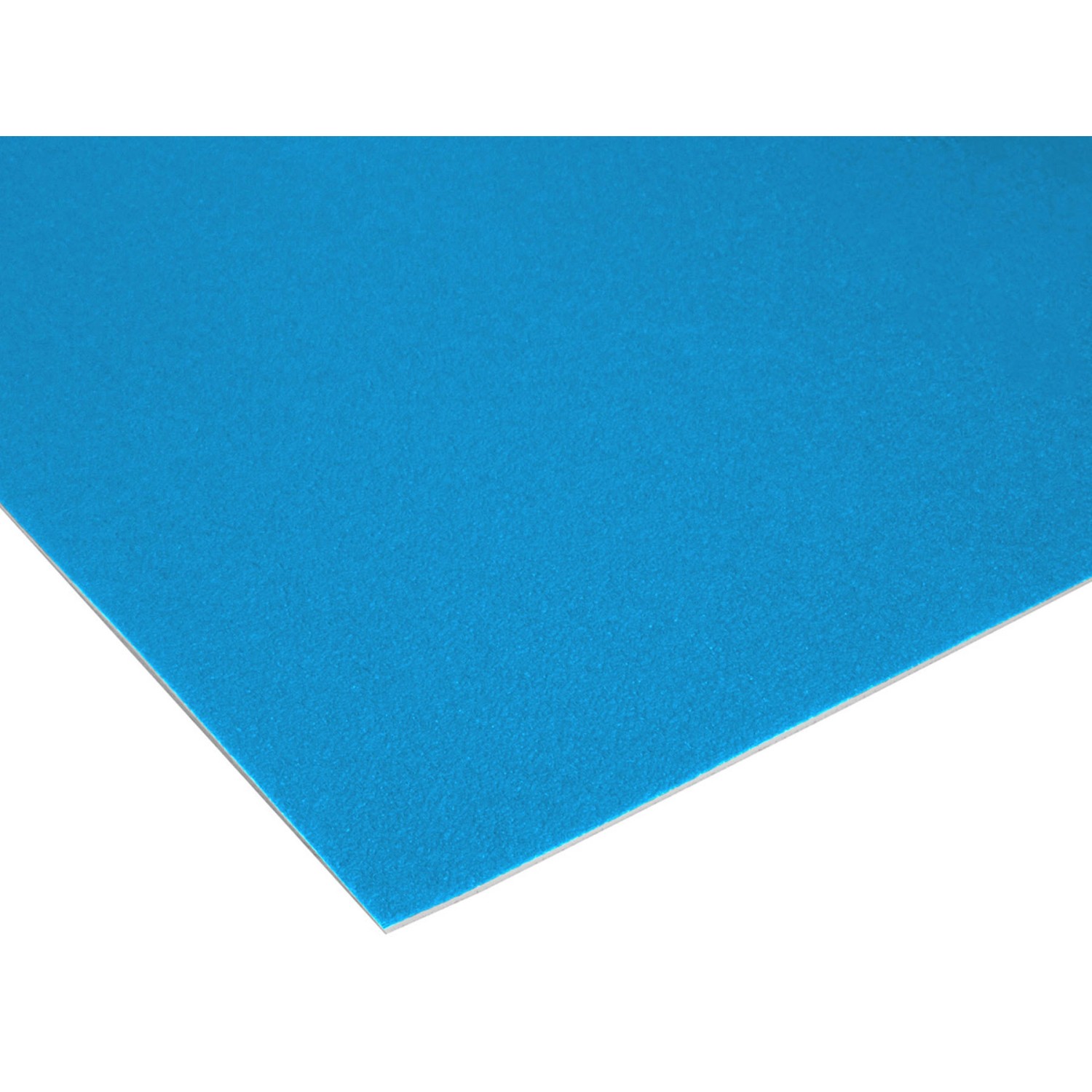 Hellblauer PVC-Bodenbelag Primaflor Expotop, strapazierfähig und schalldämmend.