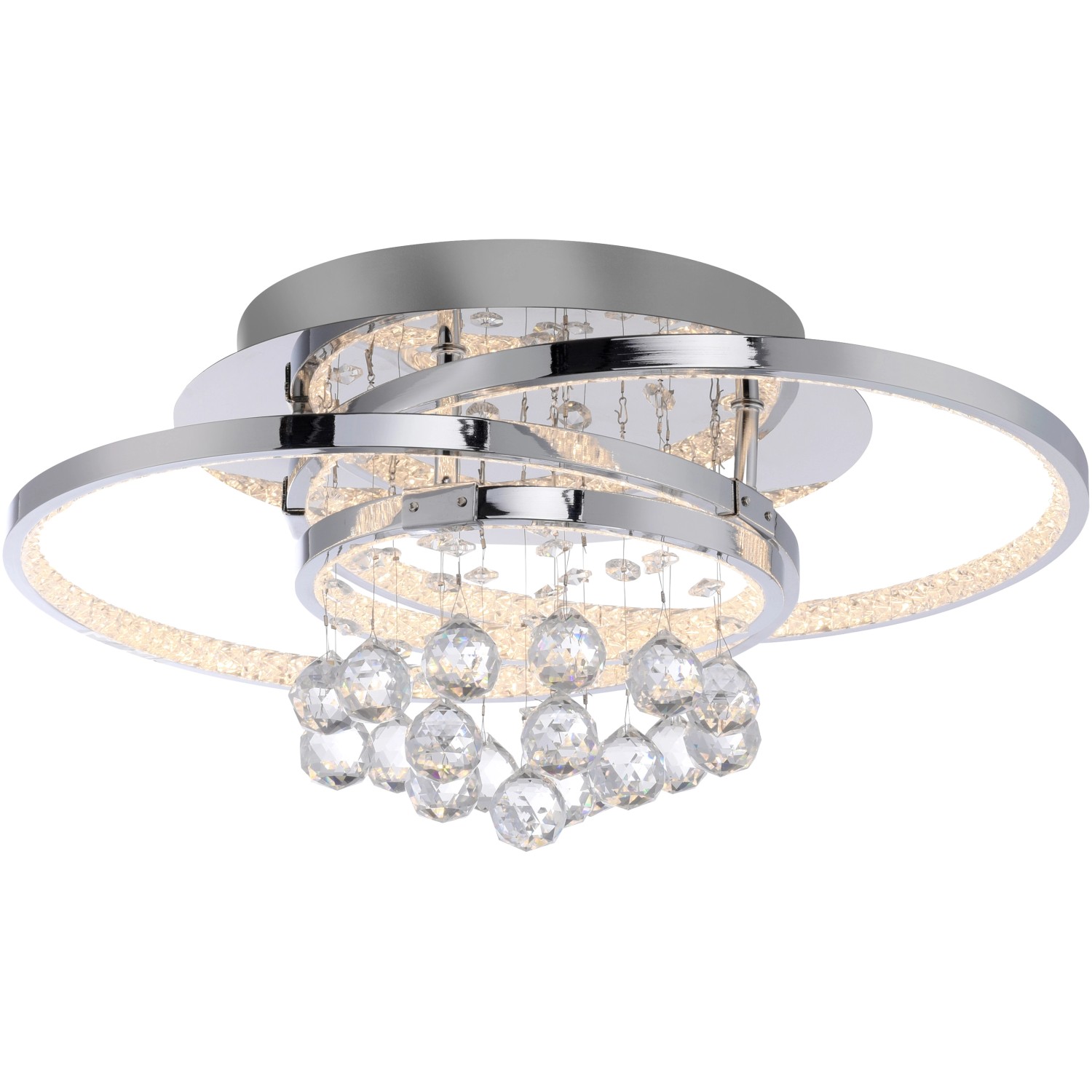 Moderne LED-Deckenleuchte Rotazo von Paul Neuhaus, Chrom, mit Kristallen, 45x33 cm. Dekorative Wohnraumleuchte.