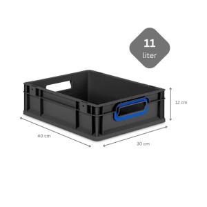 PROREGAL SuperSparSet 16x Eurobox Nextgen Color HxBxT 12x30x40cm 11 Liter Griffe Blau Offen Schwarz Eurobehälter Transportbox Transportbehälter