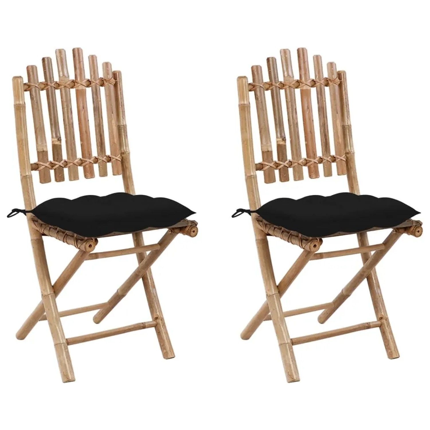 Furnicato Klappbare Gartenstühle 2er Set Mit Kissen Bambus 50x42x92 Cm Schwarz