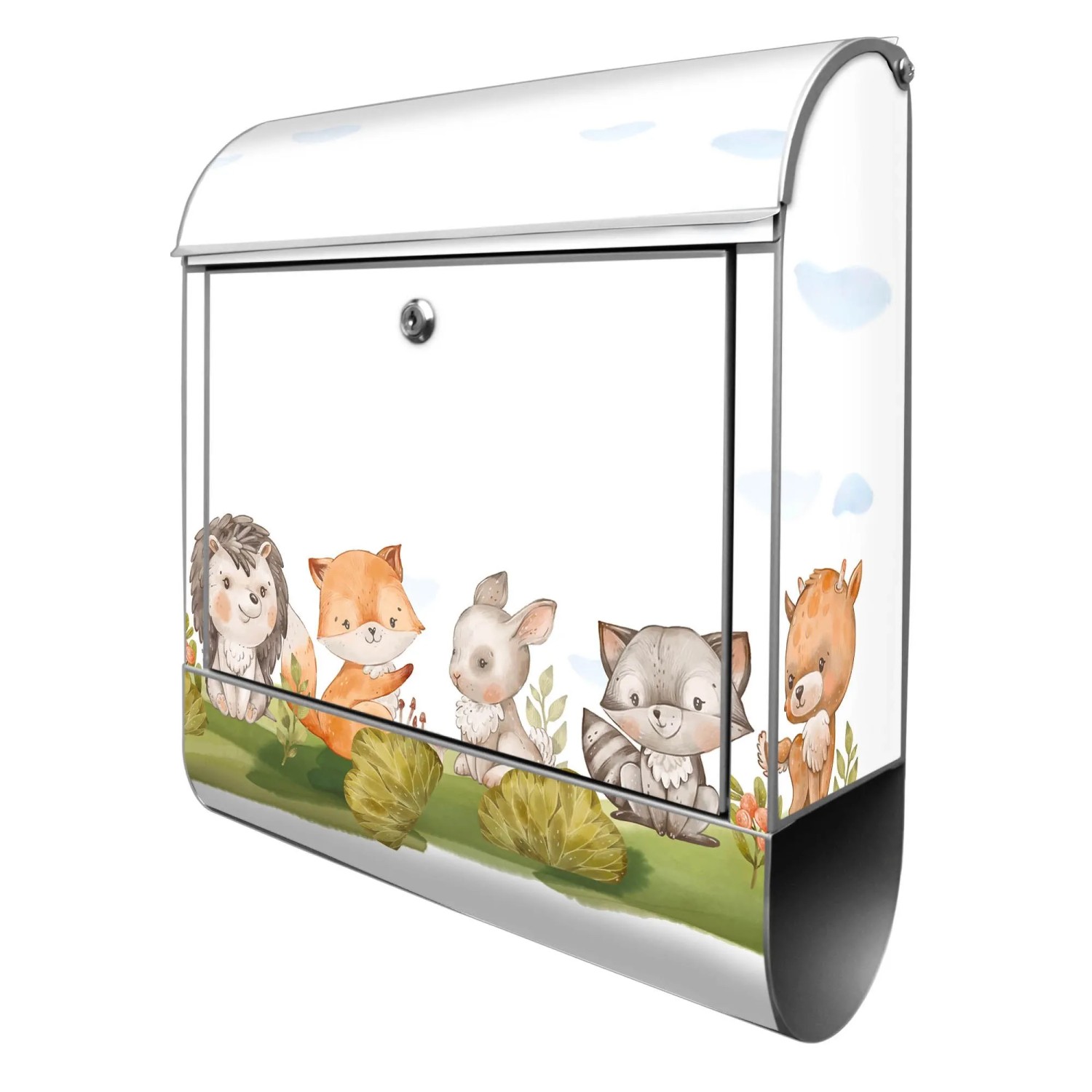 Banjado Design Briefkasten Silber Pulverbeschichtet 39x47x14cm 2 Schlüssel Mit Zeitungsfach Motiv Waldfreunde 2