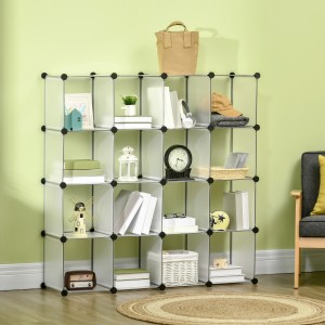 Weißes HOMCOM Würfel-Regal (16 Fächer) aus PP-Kunststoff und Stahl, vielseitig einsetzbar.