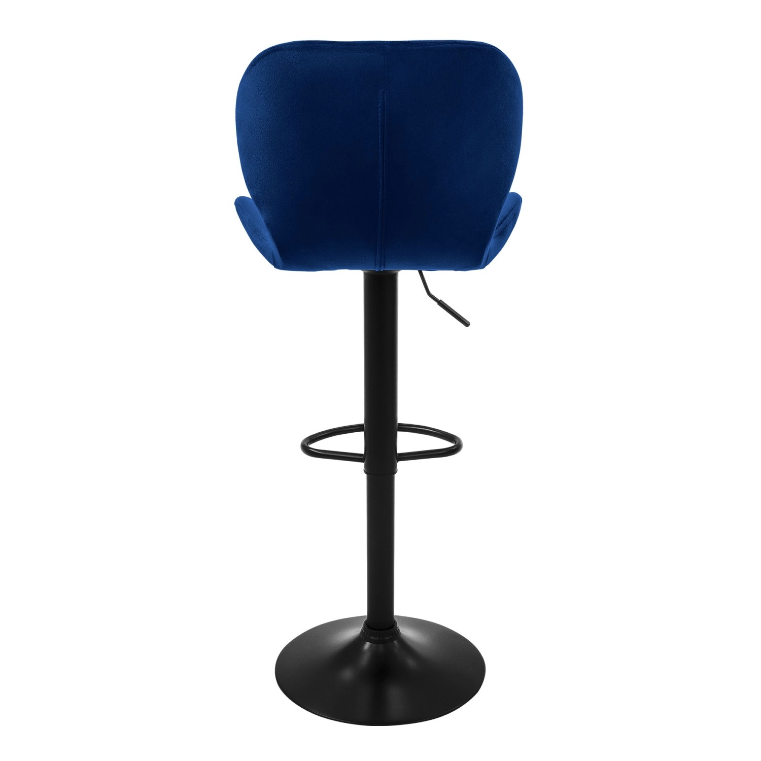 Blauer ML-Design Barhocker im 2er Set mit Samtbezug, Rückenlehne und Fußstütze.