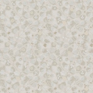 Beige Vliestapete mit floralem Blättermuster im Landhausstil für Wohn- und Schlafzimmer.