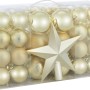 63 goldene Weihnachtskugeln aus Kunststoff, matt, glänzend & glitzernd, inklusive Sternspitze.