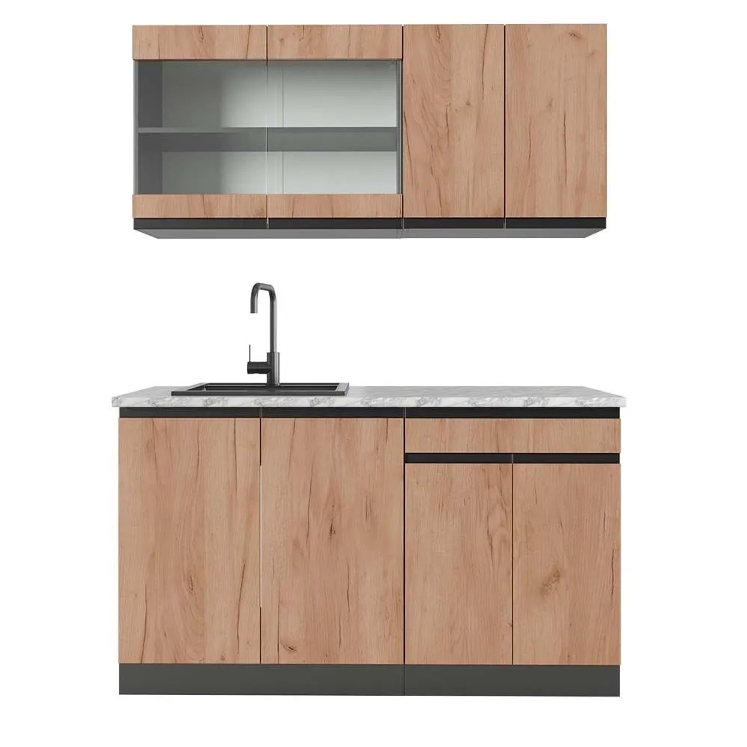 Vicco R-Line SingleKüche Goldkraft Eiche Anthrazit 140 cm AP Marmor Opt 2 ohne E-Geräte
