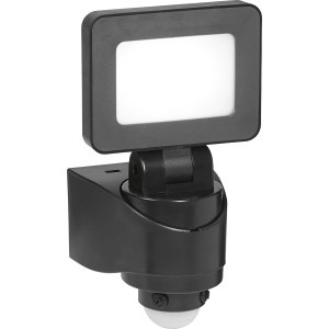 Schwarzer LED-Außenstrahler Floodlight mit Sensor, 10W, 1300lm für den Außenbereich.