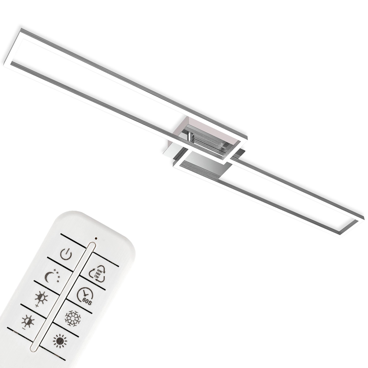 Thumbnail - Brilo LED Deckenleuchte Frame Dimmbar CCT Fernbedienung 110 cm Chrom-Alu