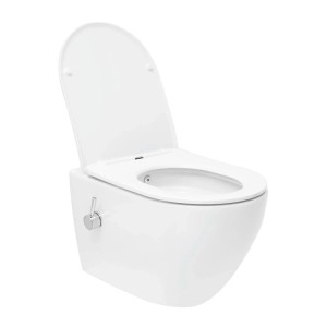 Swiss Aqua Technologies Wand-WC mit Bidet und Wirbelspülung WC-Sitz mit Absenkautomatik mit Montageset Weiß