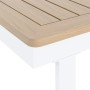 Detailansicht Esstisch der 7-teiligen Esstischgruppe Butterfield mit Holzoptik und weißem Aluminiumgestell.