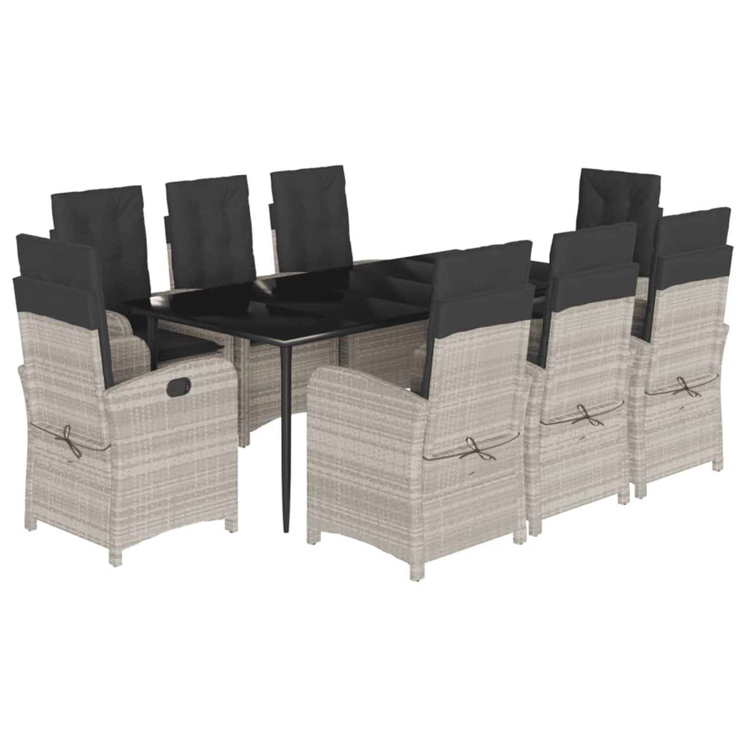 vidaXL 9-Tlg Garten-Essgruppe mit Kissen Hellgrau Poly Rattan 3212851 günstig online kaufen