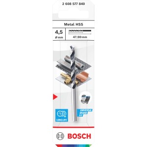 Bosch Spiralbohrer Metal HSS, 4,5 mm Durchmesser, für präzise Bohrlöcher in Metall.