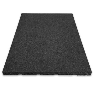 Schwarze Floordirekt Fallschutzmatte 50x50 cm, Elastikmatte mit Drainage.