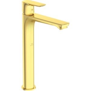 Ideal Standard Connect Air Waschtischarmatur mit verlängertem Sockel in gebürstetem Gold.
