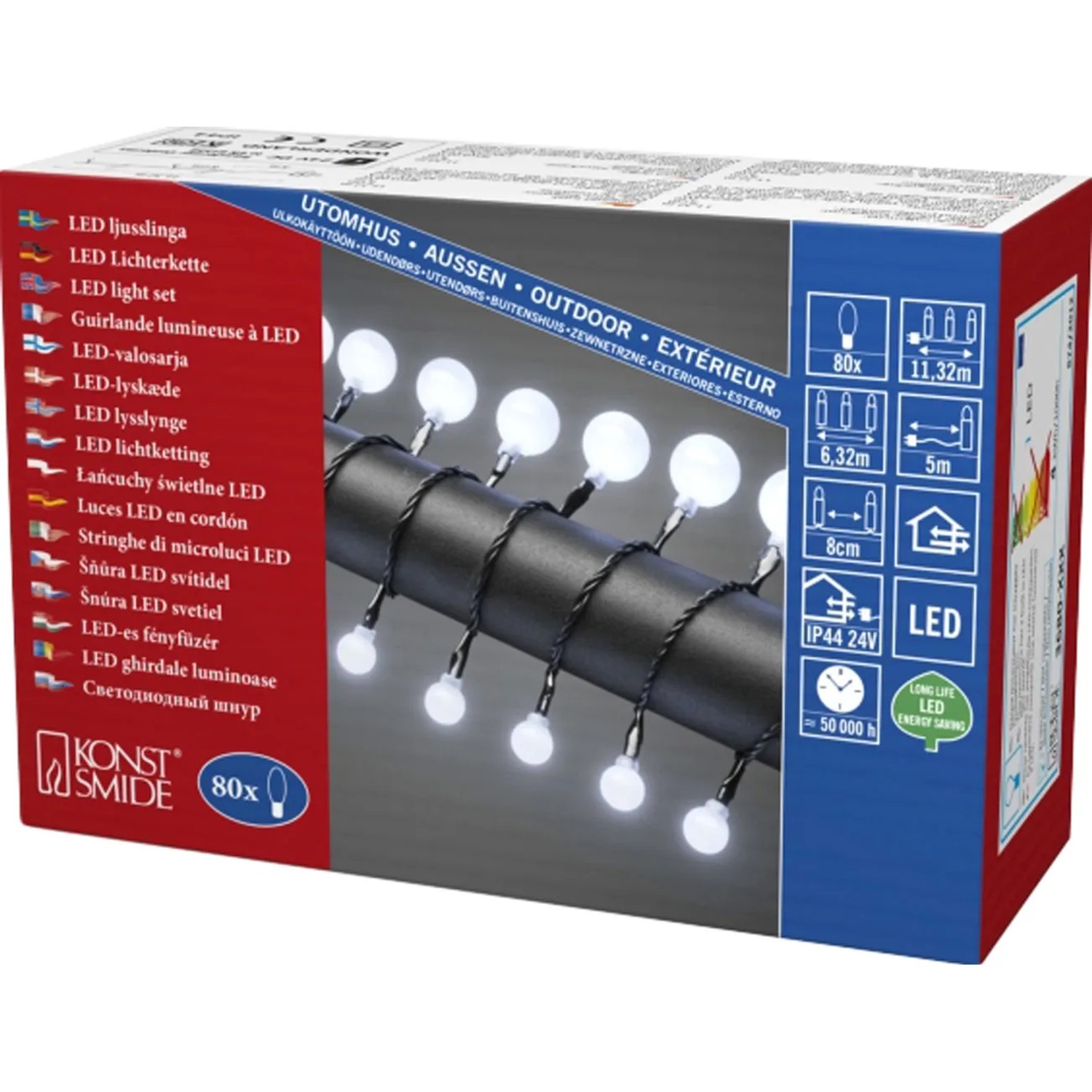Konstsmide LED Globelichterkette mit 80 kaltweißen Kugeln für Innen & Außen.