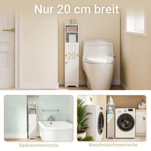 SoBuy Schmaler Badezimmerschrank mit Regal  Praktischer Toilettenschrank mit Stauraum 20x95x18cm Weiß FRG177-II-W