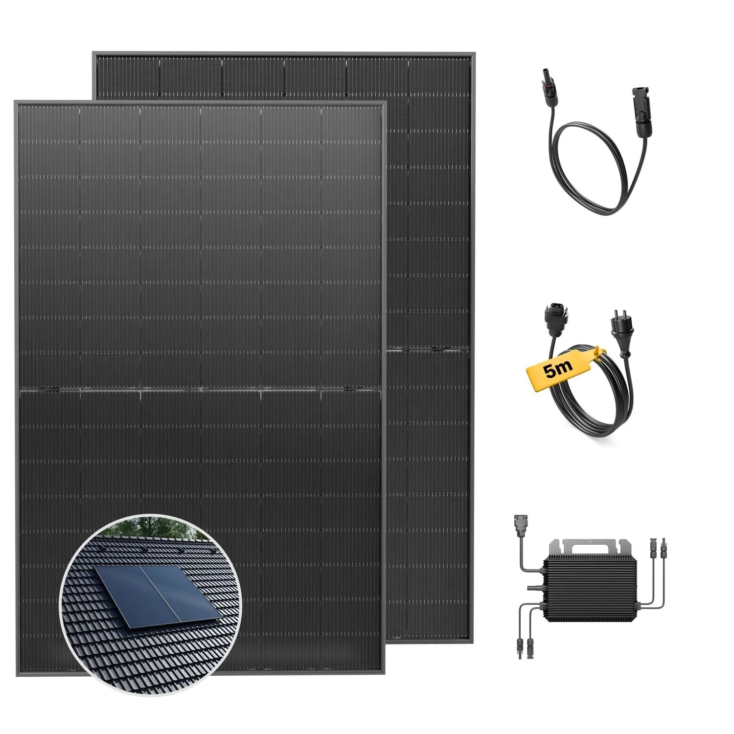 Solakon Balkonkraftwerk 900W Solaranlage mit Ziegeldach Halterung Paarmontage Steckerfertig Komplettset Photovoltaik 800W Kabellänge 5m