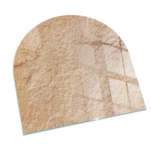 Tulup Glasplatte für Kamin Natursteinstruktur Glasbodenplatte für Kaminöfen Halbkreis 100x100 cm Beige Glasplatte für Kamin Glas unter Kamin