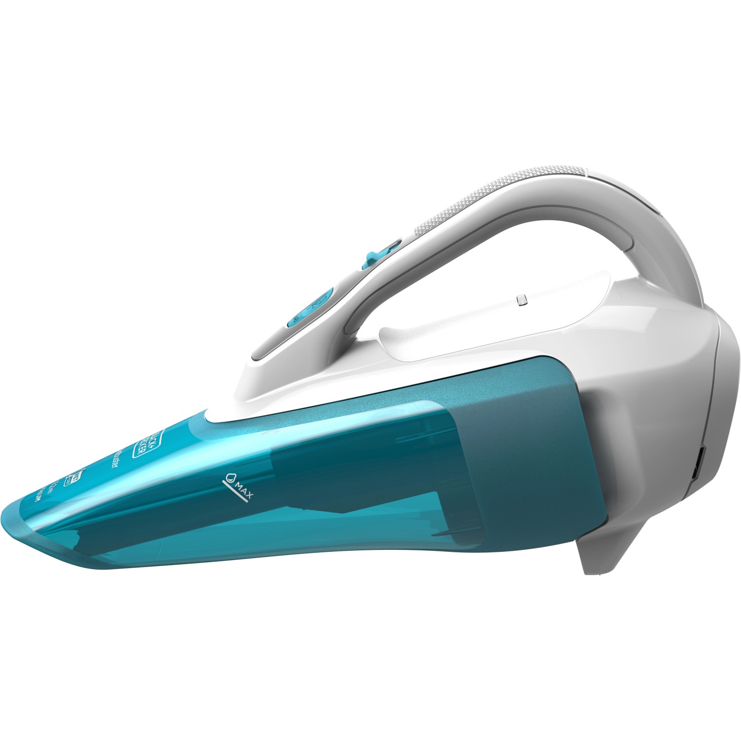Black+Decker Dustbuster Akku-Handstaubsauger WDA315J, Nass- und Trockensauger in Weiß/Türkis.
