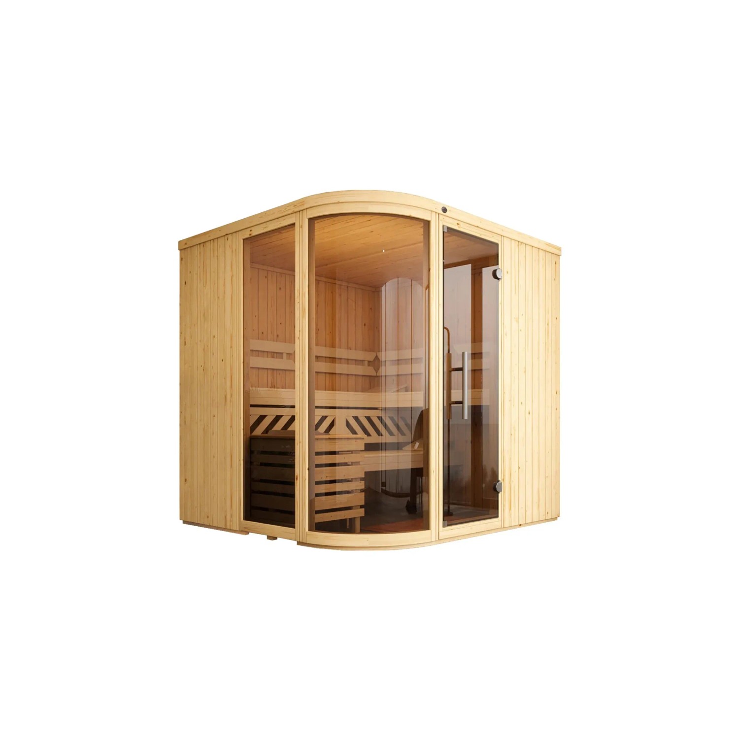 Weka Designsauna Sara 1 Sparset: Massivholzsauna mit Glasfront und Ofen. Ideal für entspannte Saunagänge.