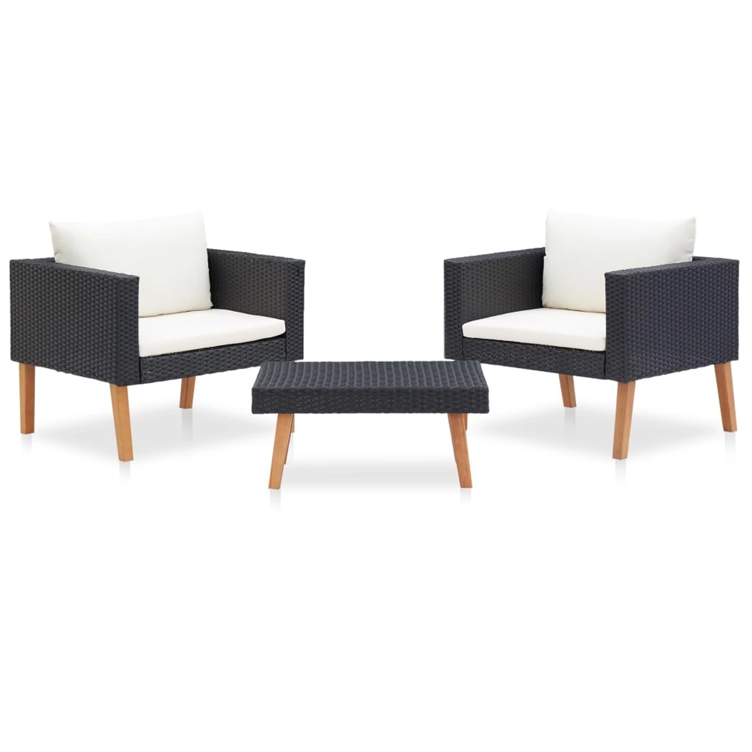 vidaXL 3-Tlg Garten-Lounge-Set mit Auflagen Poly Rattan Schwarz 310218