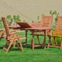 Braunes 5-tlg. Gartenmöbel-Set Cordoba mit Ausziehtisch (120/170x100 cm) und 4 Klappsesseln aus Eukalyptusholz.