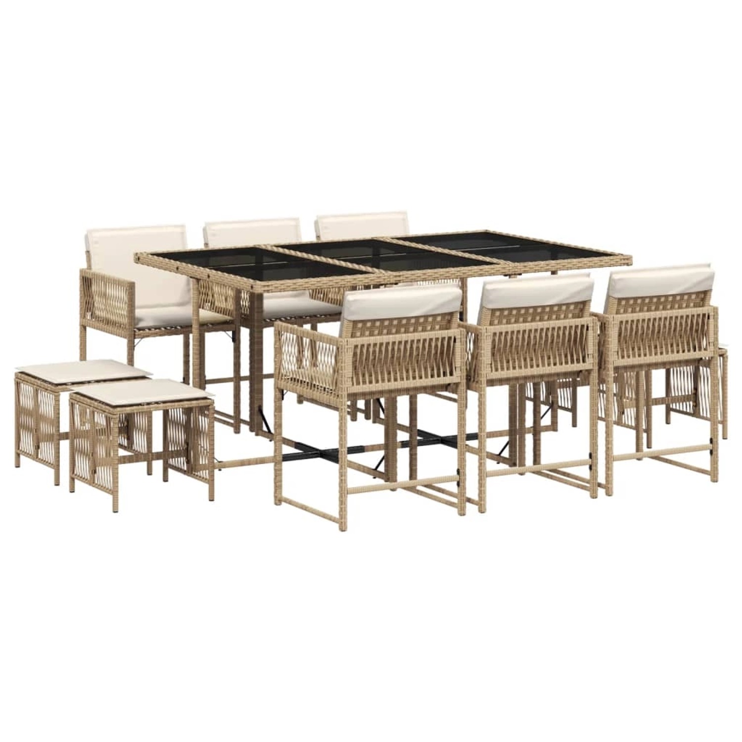 vidaXL 11-tlg Garten-Essgruppe mit Kissen Beige Poly Rattan Modell 15 günstig online kaufen