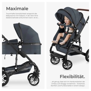 Tectake Kombi Kinderwagen Mats 2 In 1  Klappbar  Mit 5 Punkt Gurt  Bremse  Schutzbügel und Handschlaufe Verstellbare Rückenlehne und Schiebegriff  Fal