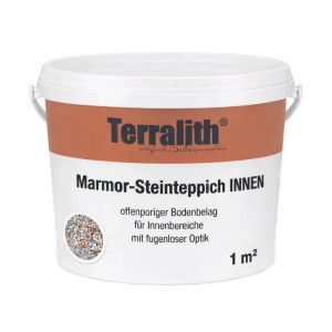 Eimer Terralith Marmor Steinteppich Mix Bari für 1m² Innen. Zeigt Muster runder, heller Steine.