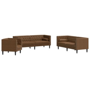 vidaXL 3-Tlg Chesterfield-Sofa-Set Braun Kunstleder Wildleder-Optik 3209290