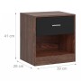 Brauner MDF Nachttisch mit schwarzer Schublade und offenem Fach, 41x39x28 cm. Ideal als Nachtschrank.