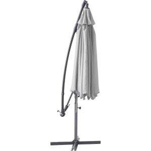 Grauer Ampelschirm Alvarado Ø 300 cm mit Kurbel, geschlossen, mit Standfuß.