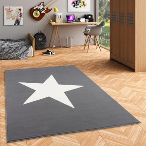 Pergamon Kinderteppich Trendline Stern, anthrazit, 120x170 cm. Kurzflorteppich mit Sternmuster.