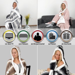 Bestlivings Kuscheldecke Braun mit Kapuze, vielseitig einsetzbar als Decke oder Überwurf.