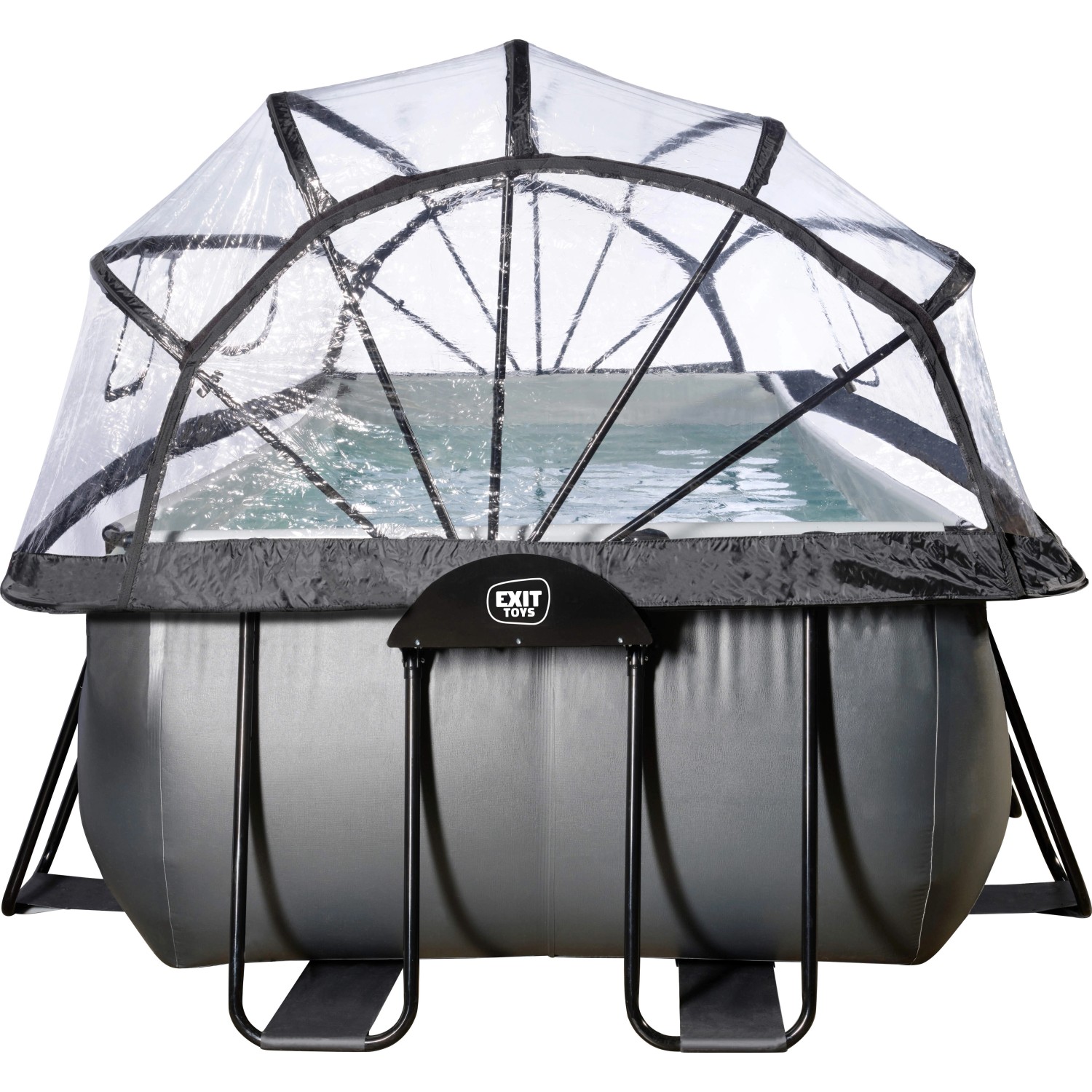 Exit Black Leather Pool 400x200 mit Abdeckung und Sandfilterpumpe.